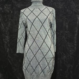 VENUS Gray Turtleneck Midi Sweater Dress